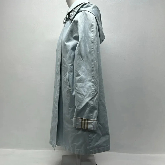 Burberry Trench Coat Jacket Button Down Nova Check Plaid Light Blue Size 8 R - Picture 10 of 16